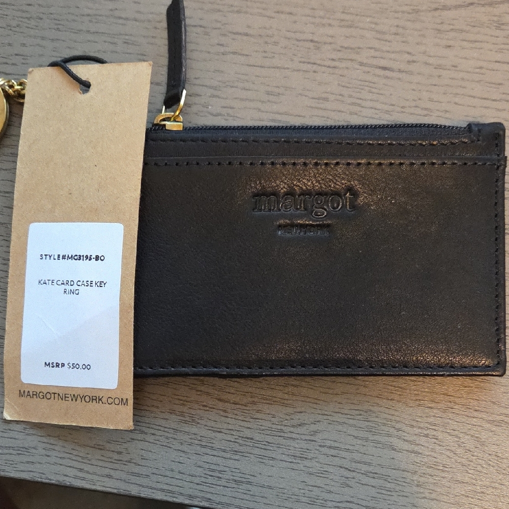 Margot Black Leather Card Holder with Key Ring